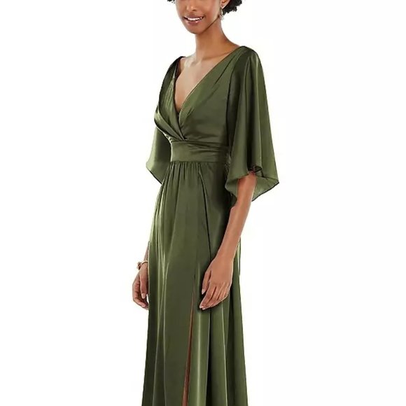 Dessy Asymmetric Bell Sleeve Wrap Maxi Dress with Front Slit.. Sage Green..Sz LG - Picture 5 of 7